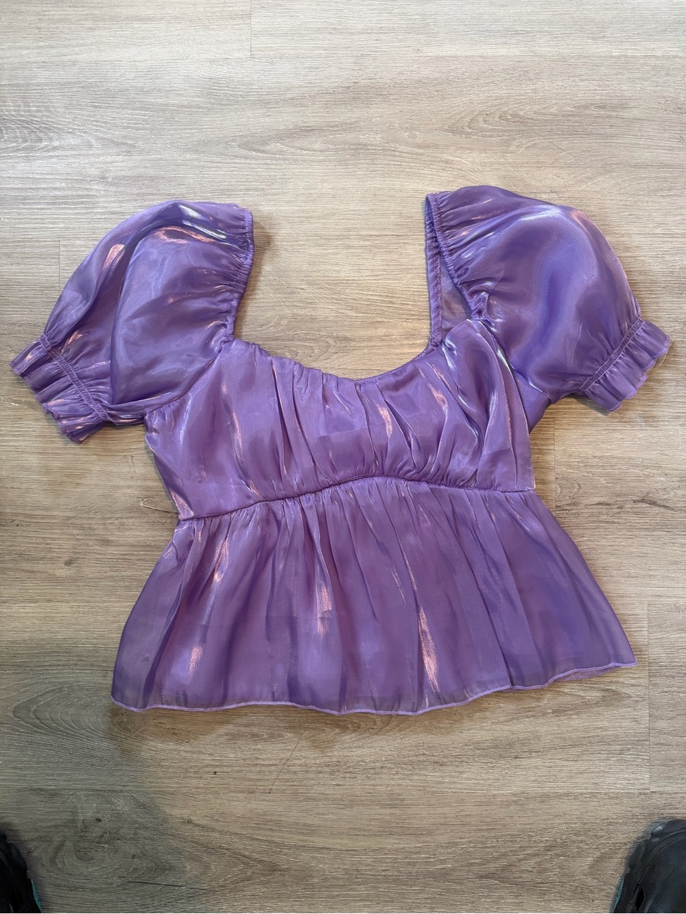 & Other Stories Lavender Puff-Sleeve Square Neck Blouse